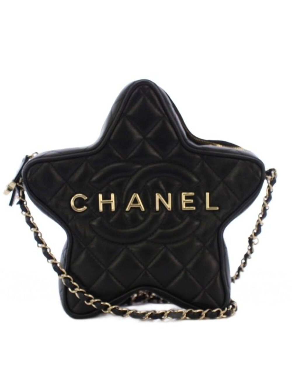 Chanel Cruise Collection Star Quilted Chain Shoulder Bag CC Logo Black KH
